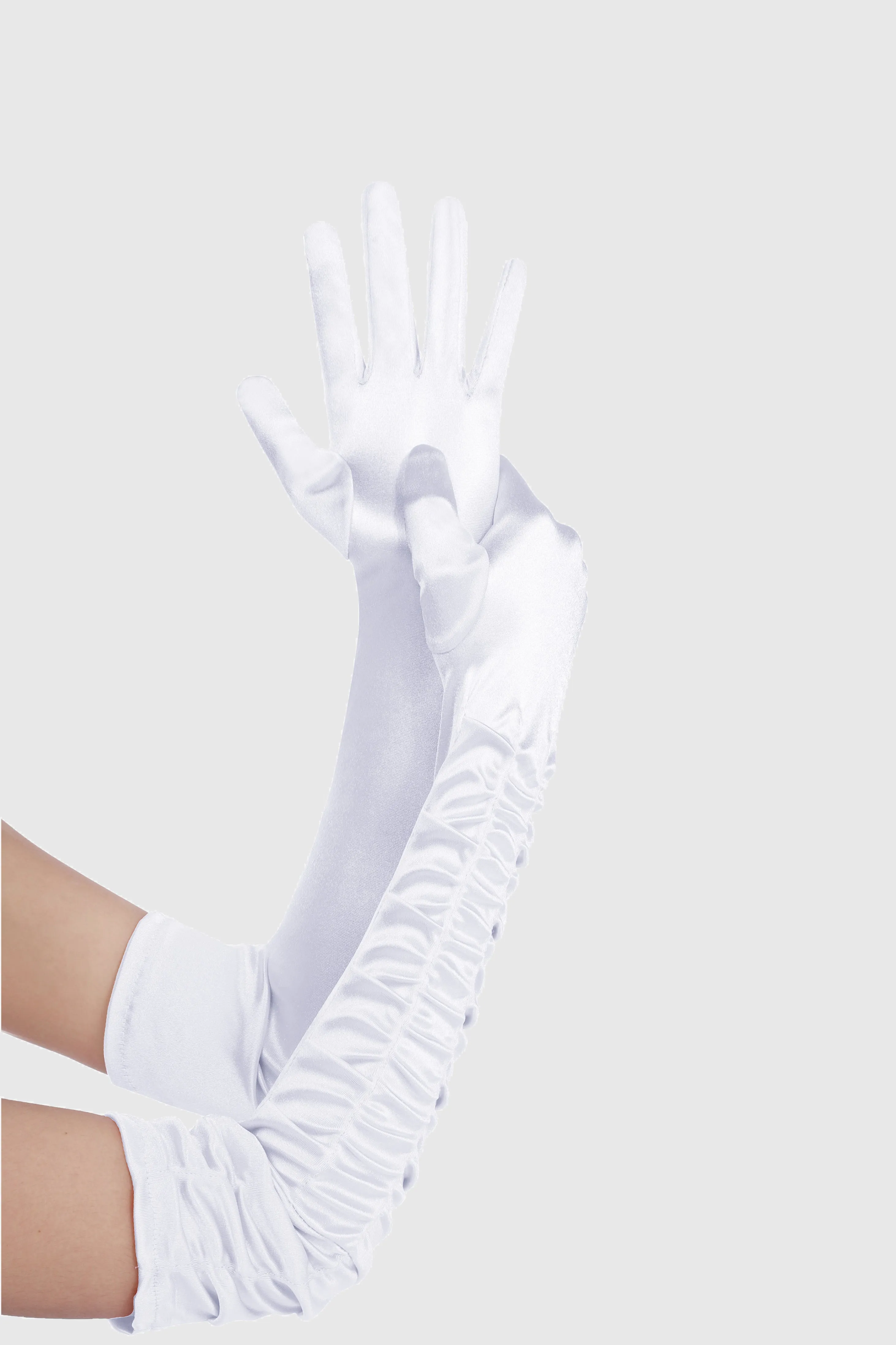 20.5" Wave Pleated Satin Stretchy Gloves