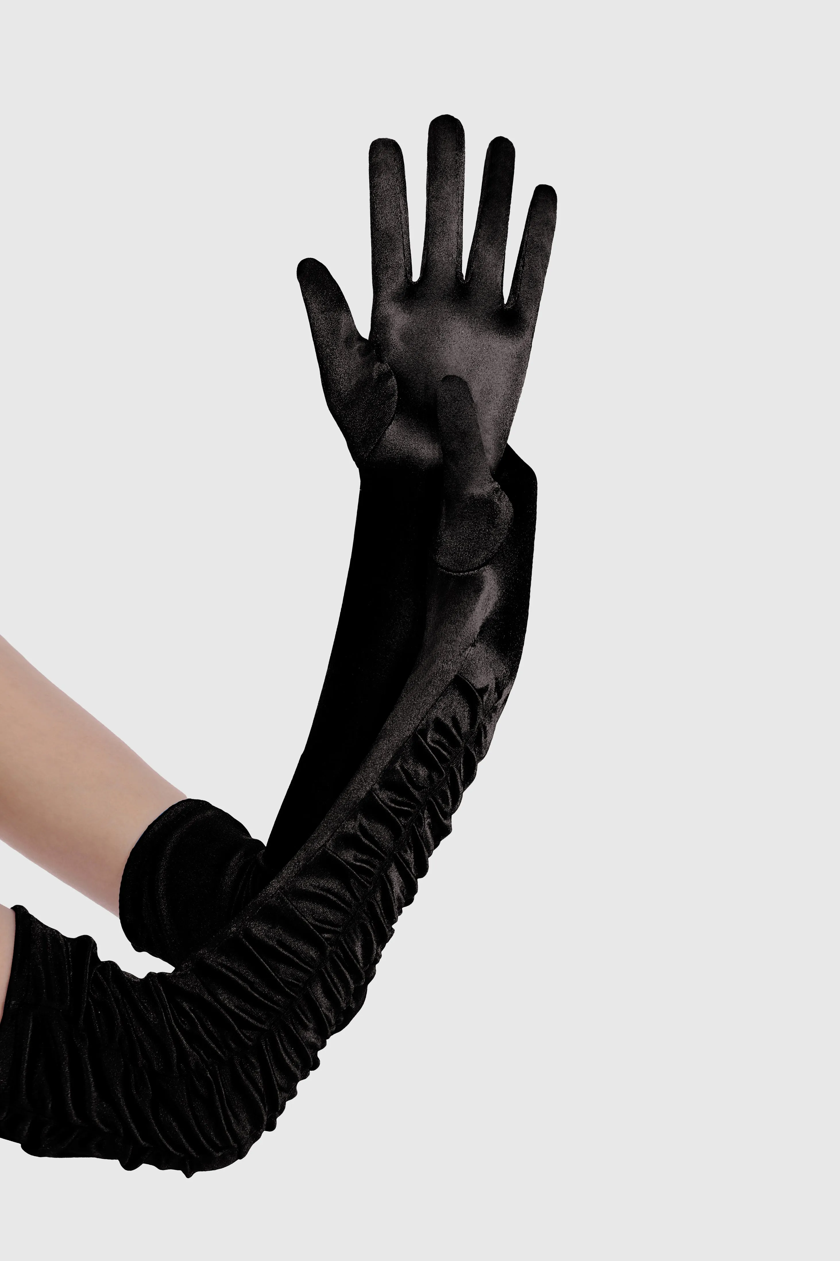 20.5" Wave Pleated Satin Stretchy Gloves