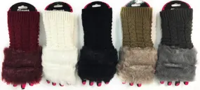 cable knitted faux fur fingerless gloves assorted Case of 12