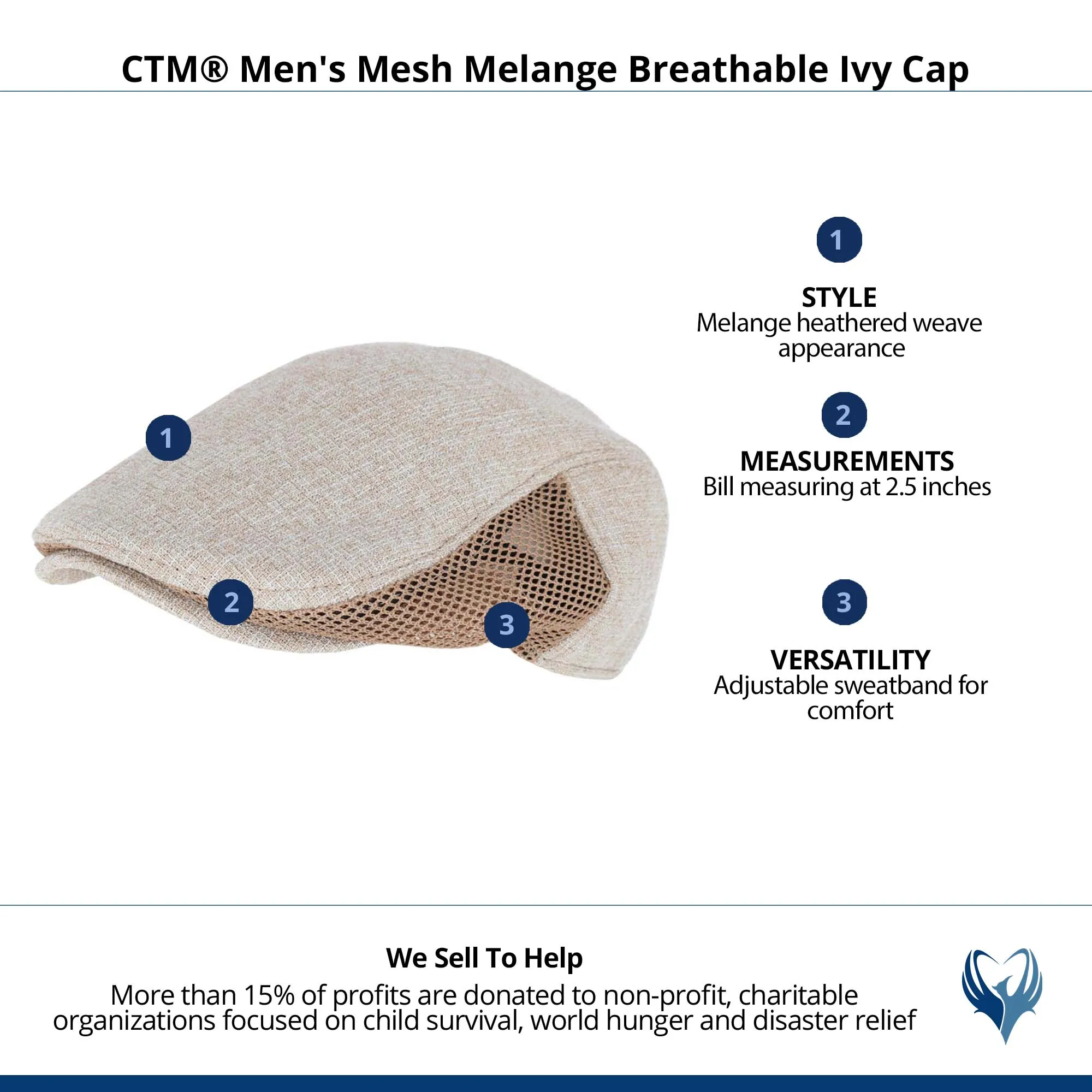 CTM® Men's Mesh Melange Breathable Ivy Cap