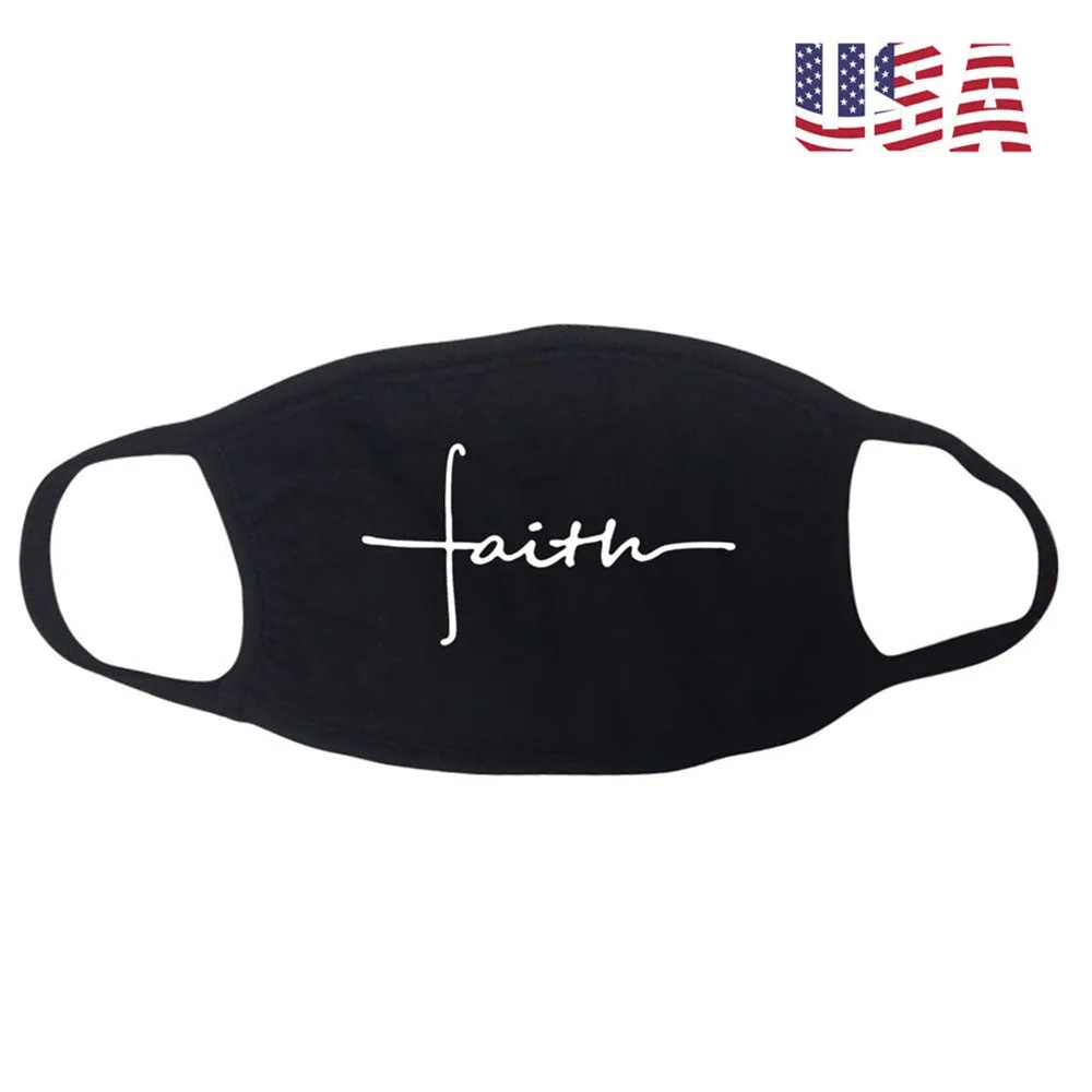 Faith-based face mask with "faith" in thin letters