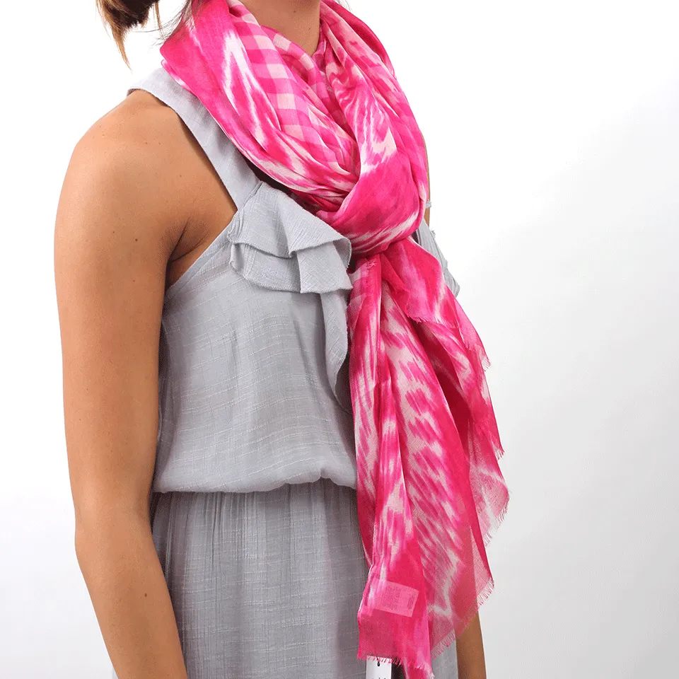 Gingham Ikat Print Scarf