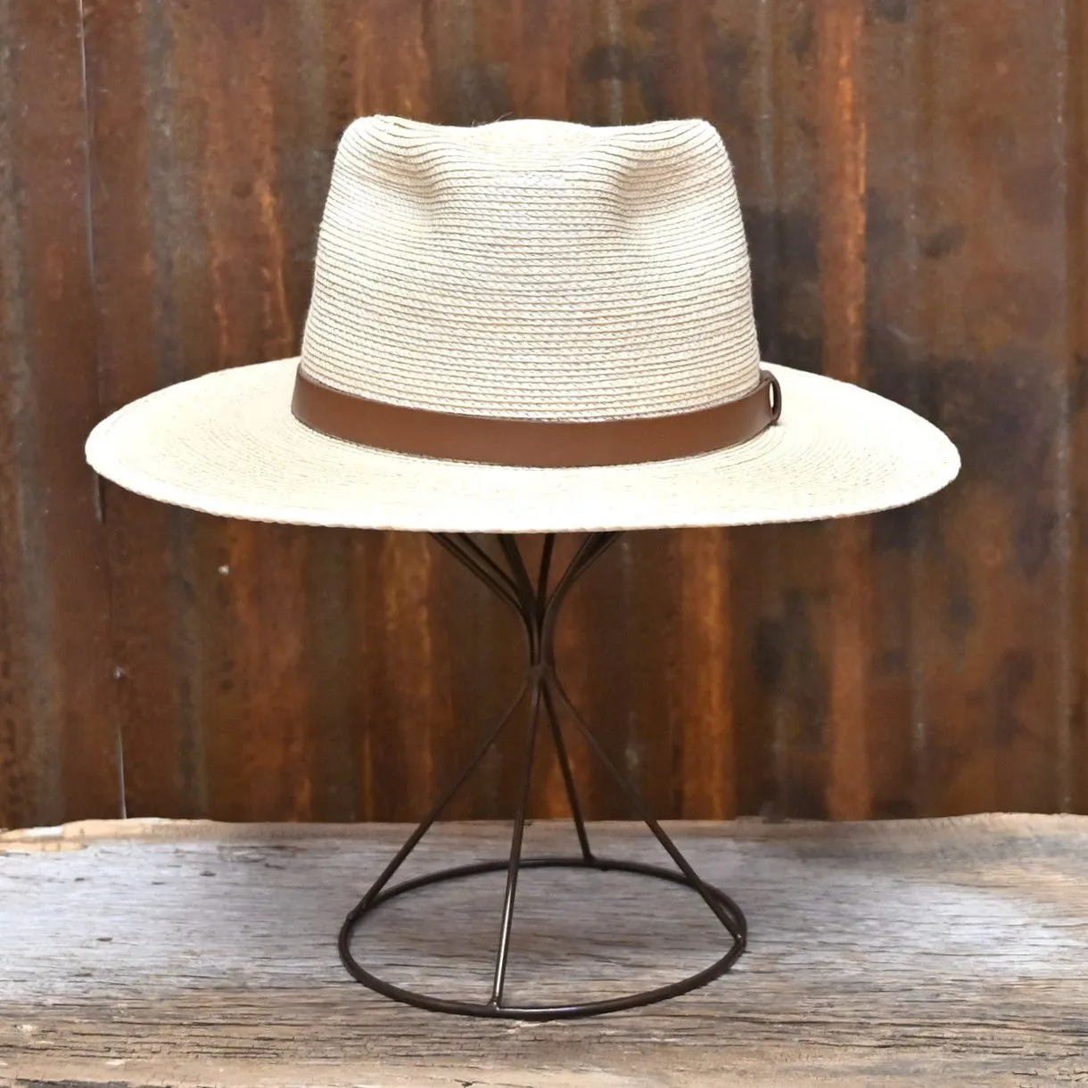 Guatemalan Fine Palm Fedora, 3" Brim, With Leather Band. Tear Drop Crease.