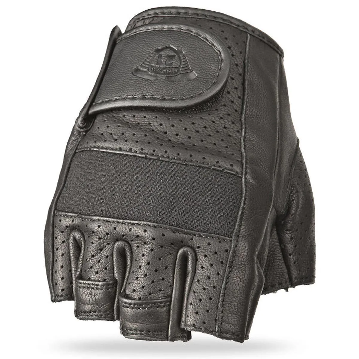 Highway 21 Half Jab Perforated Men's Black Leather Fingerless Gloves