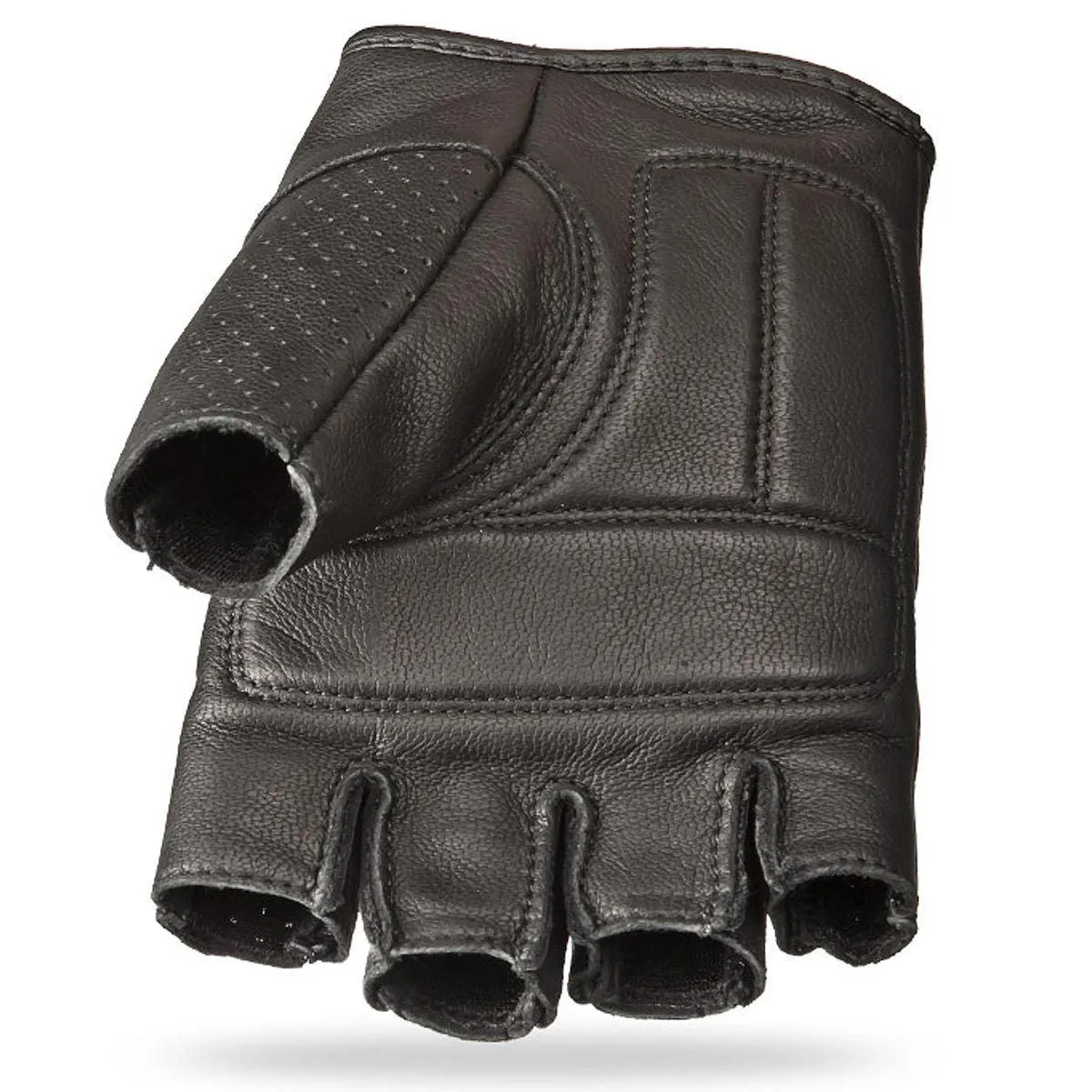 Highway 21 Half Jab Perforated Men's Black Leather Fingerless Gloves