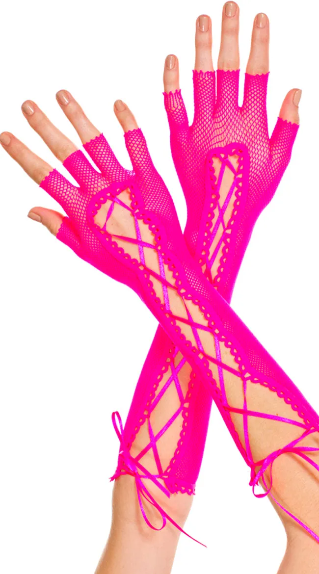 Lace-Up Elbow Length Gloves