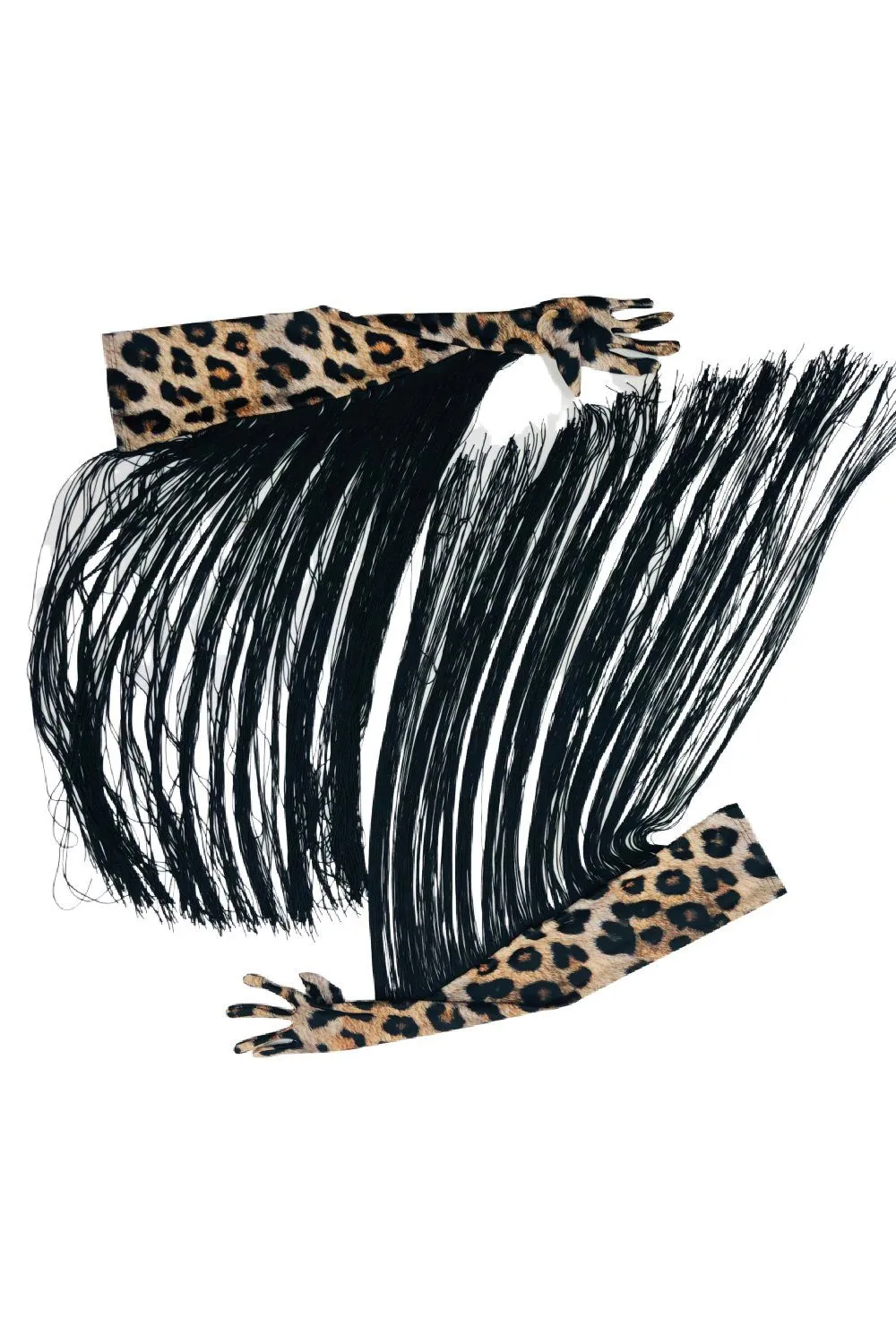 Leopard Print Gloves with 30" Black Fringe