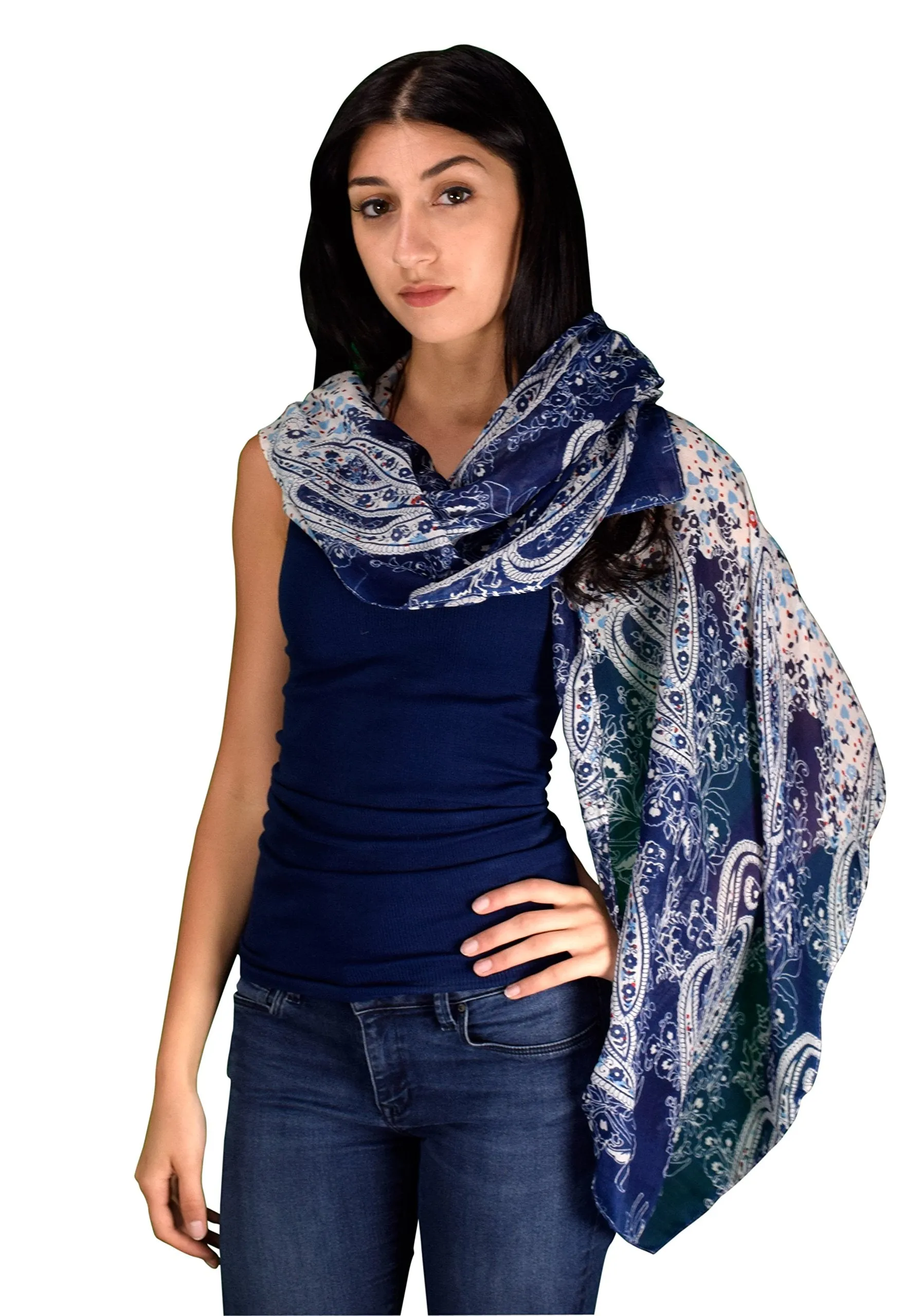 Lightweight Damask Paisley Scarves Summer Shawls Sheer Wraps