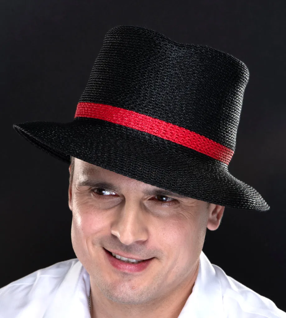 M1711- Black fedora with red trim