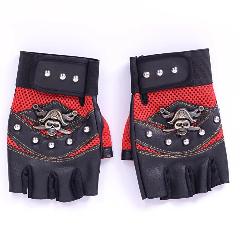 Men's Leather Fingerless Gloves With Rivets