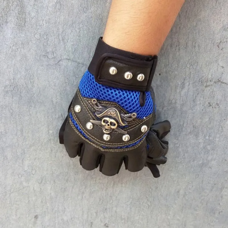 Men's Leather Fingerless Gloves With Rivets