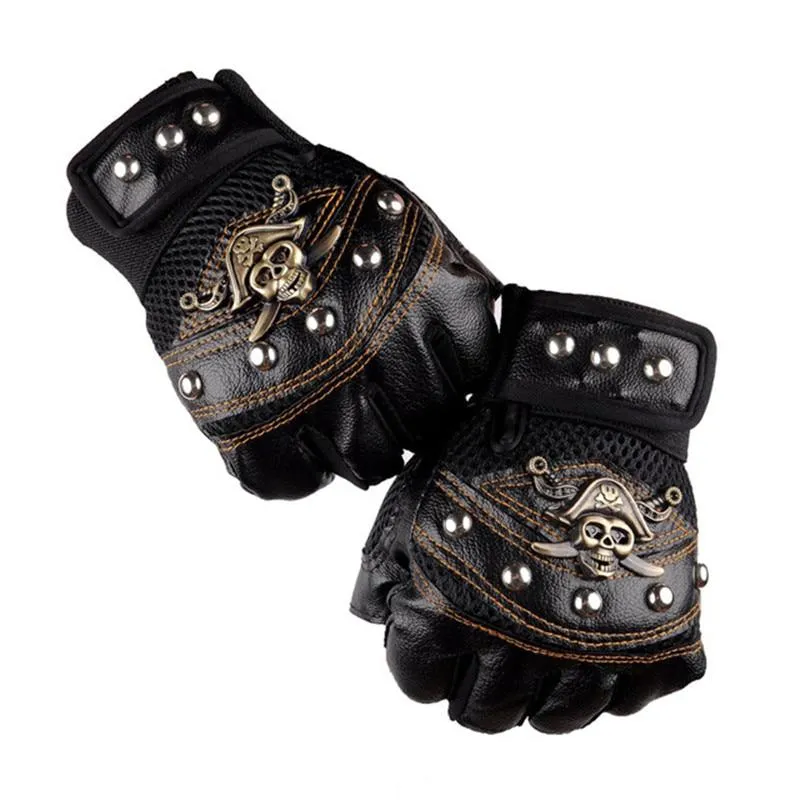 Men's Leather Fingerless Gloves With Rivets