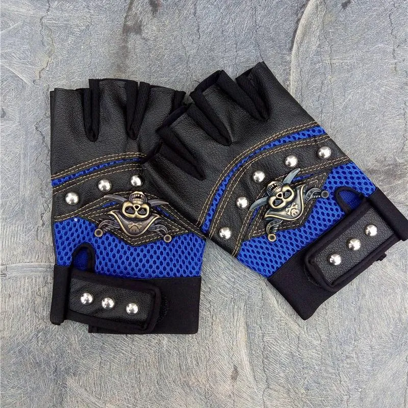 Men's Leather Fingerless Gloves With Rivets