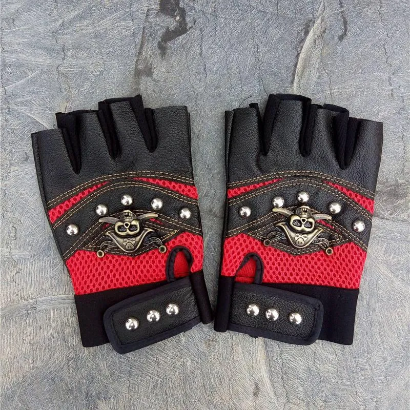 Men's Leather Fingerless Gloves With Rivets