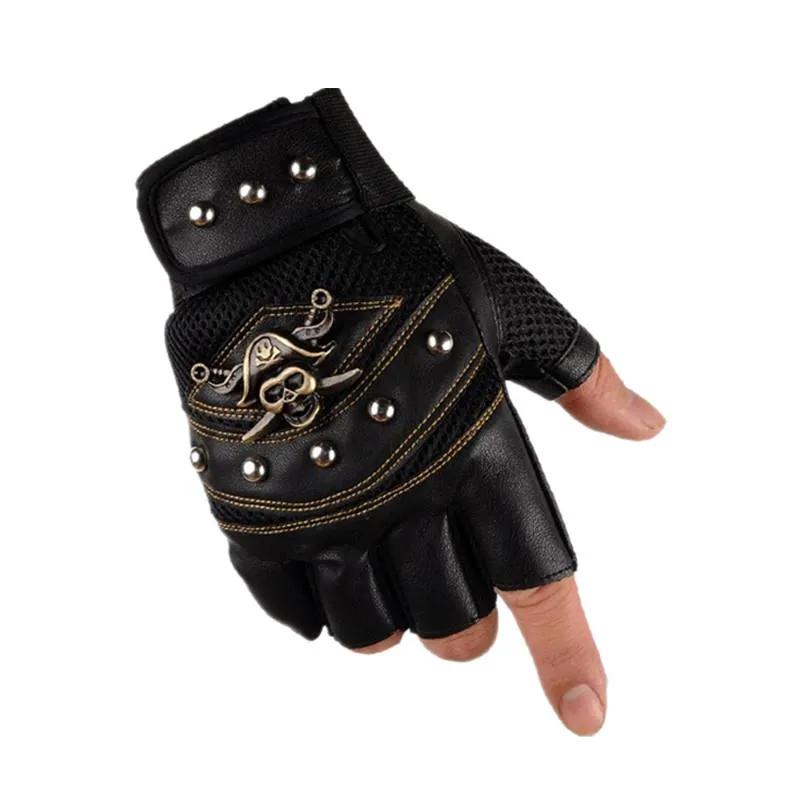 Men's Leather Fingerless Gloves With Rivets