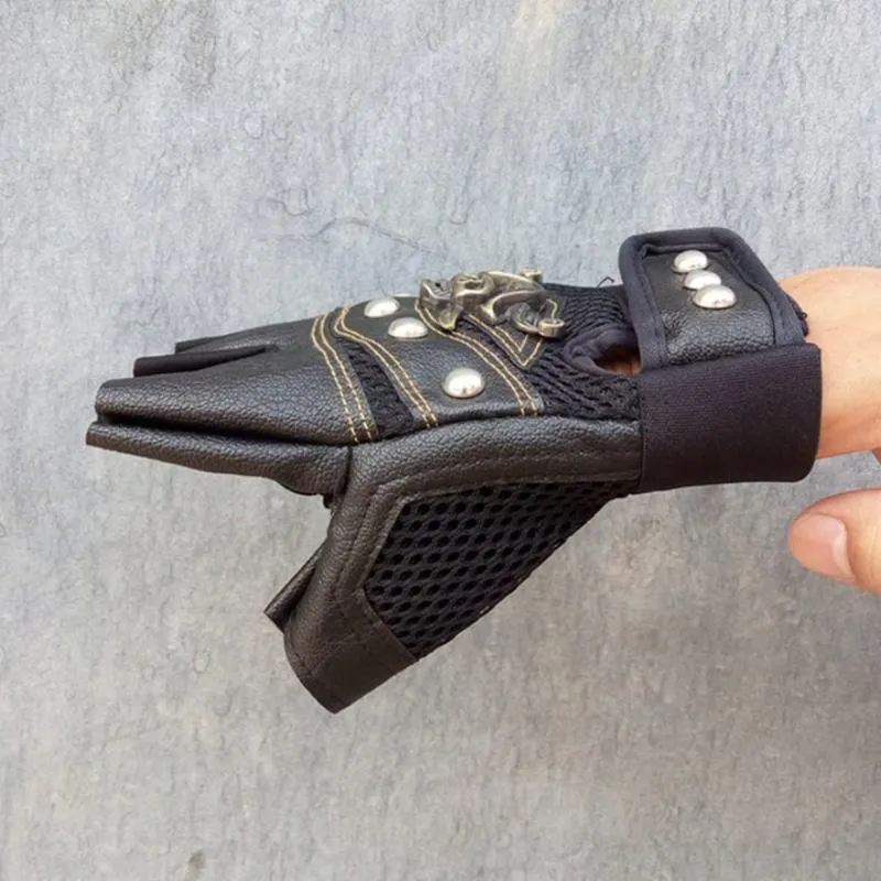 Men's Leather Fingerless Gloves With Rivets