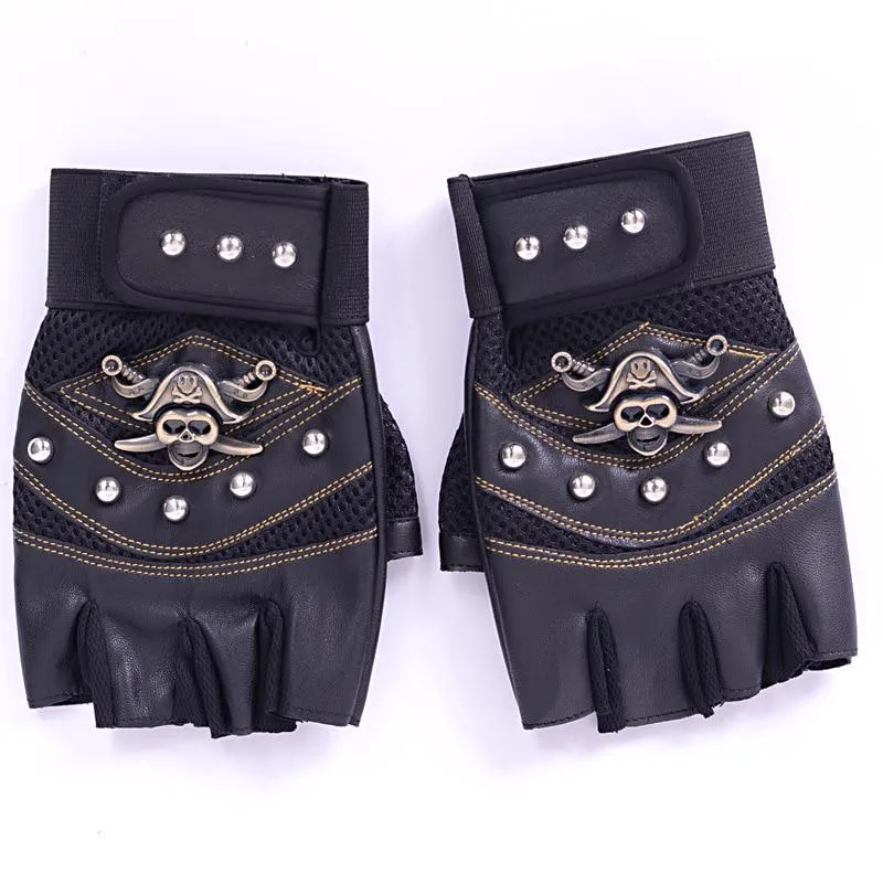 Men's Leather Fingerless Gloves With Rivets