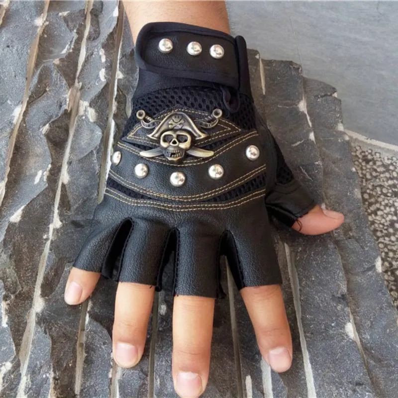 Men's Leather Fingerless Gloves With Rivets