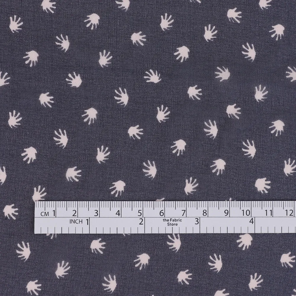 Mini Palm Leaf Silk Georgette - Navy