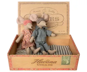 Mum & Dad mice in cigar box -