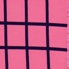 Neon Pink/Black Windowpane Polyester Fabric