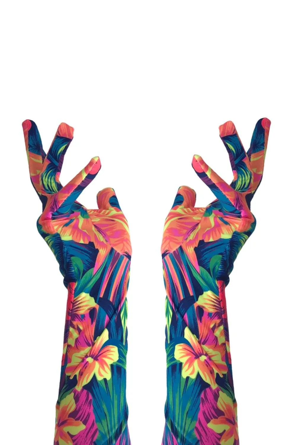 Neon UV Glow Tahitian Floral Print Gloves