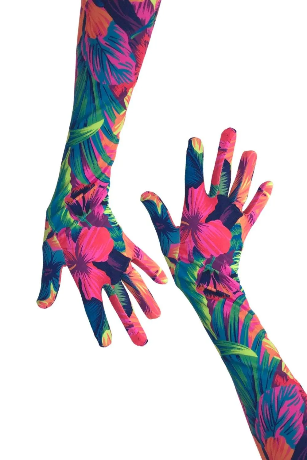 Neon UV Glow Tahitian Floral Print Gloves