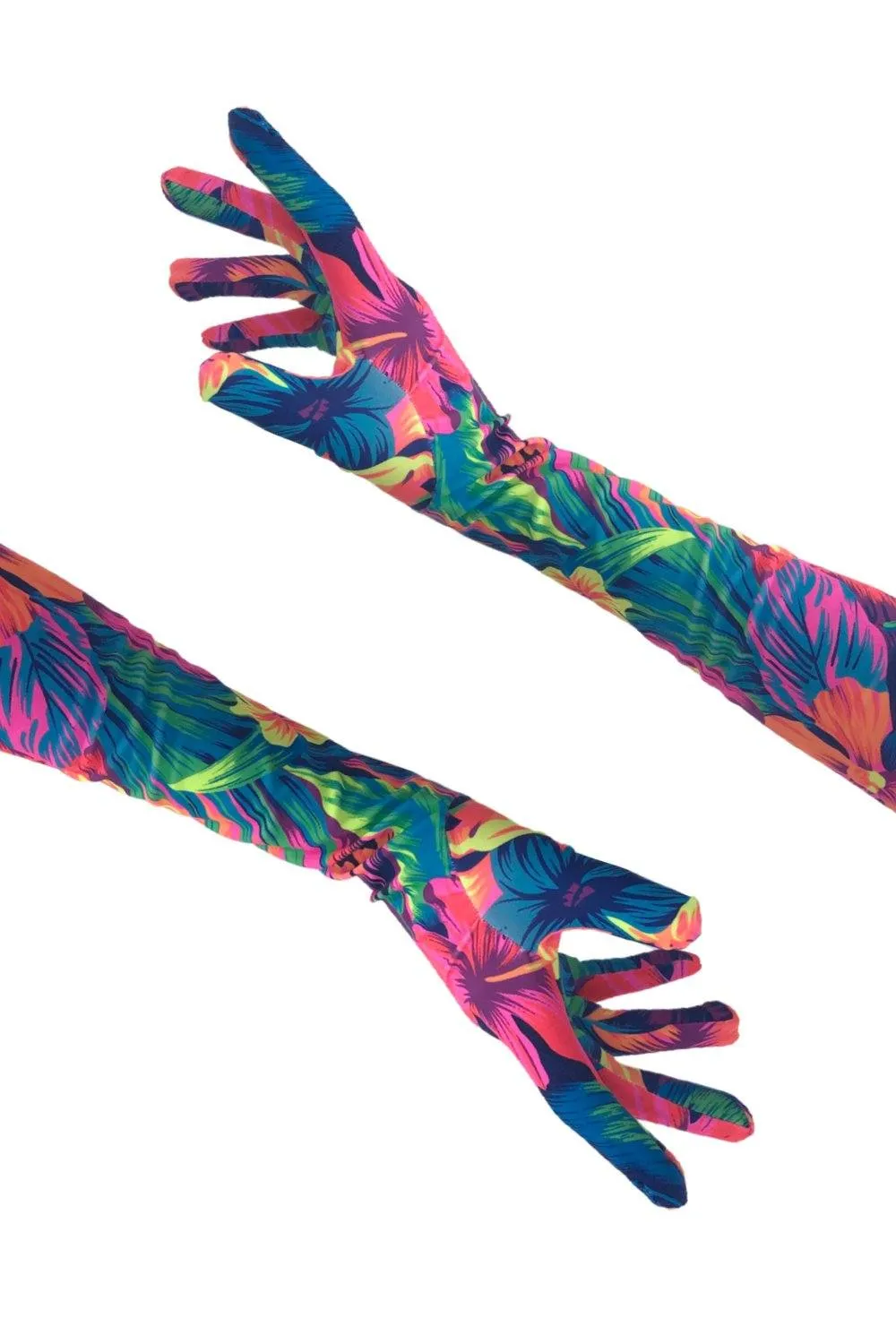 Neon UV Glow Tahitian Floral Print Gloves