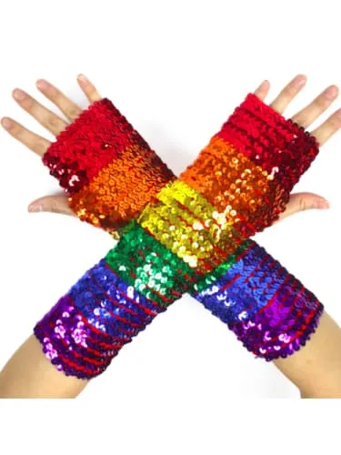 Rainbow Sequin Fingerless Gloves