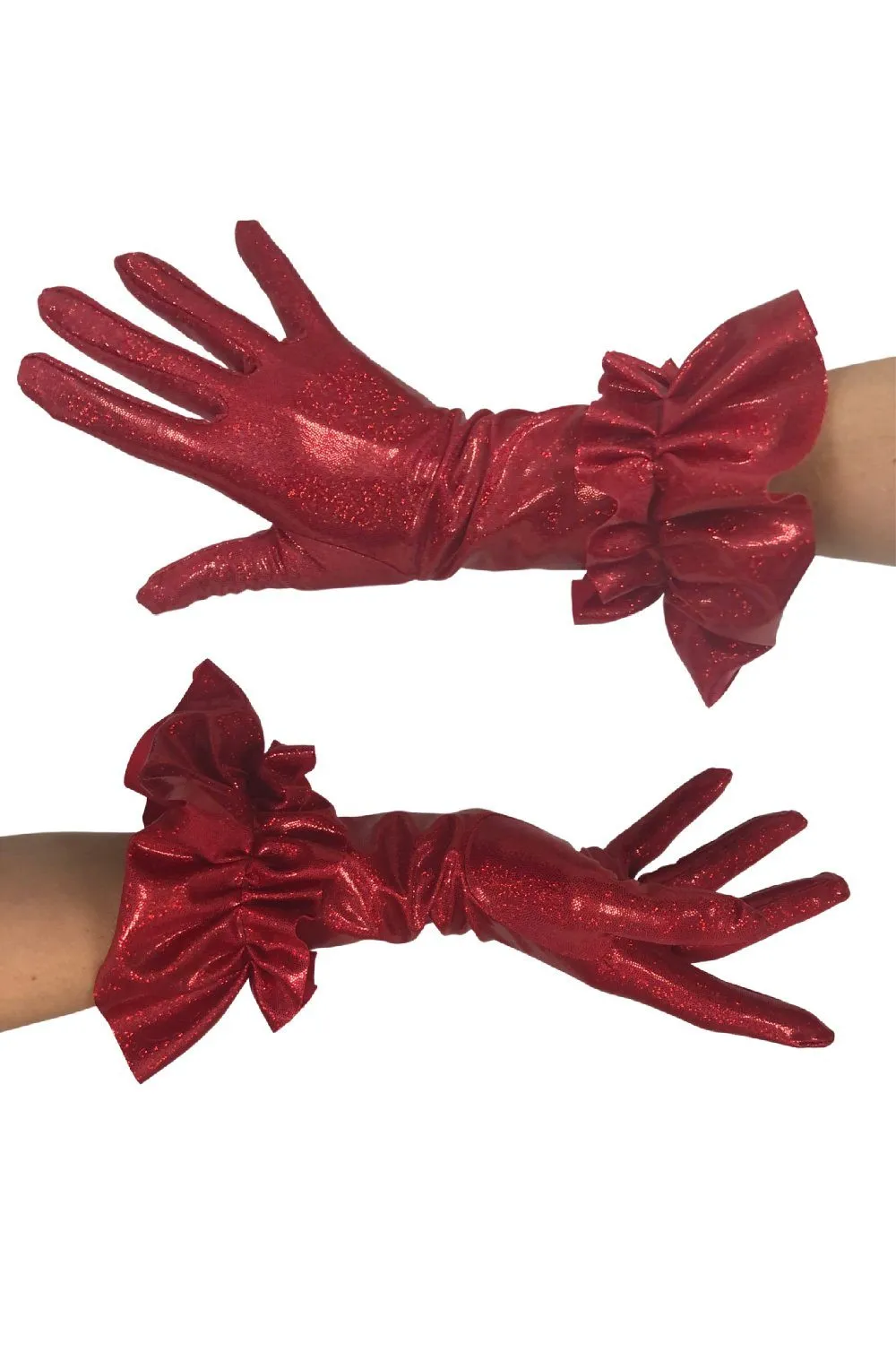 Red Sparkly Jewel Short Ruffled Gloves