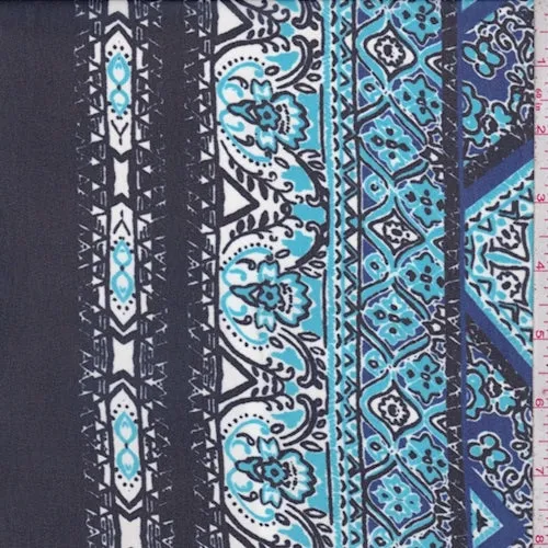 Royal/Aqua Deco Block Chiffon Fabric