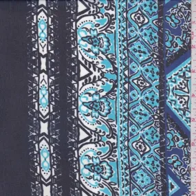 Royal/Aqua Deco Block Chiffon Fabric