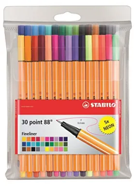 Stabilo Pens Item 8830-1 Point 88-Fine Point-30 Color Wallet of Coloring Pens/Fineline Markers-Includes 30 Unique Colors