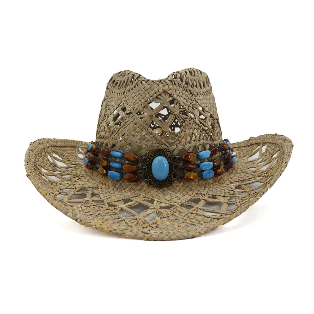 Straw Cowboy Hats Grass Salty Grass Hand-Knitted Western Cowboy Sunshade