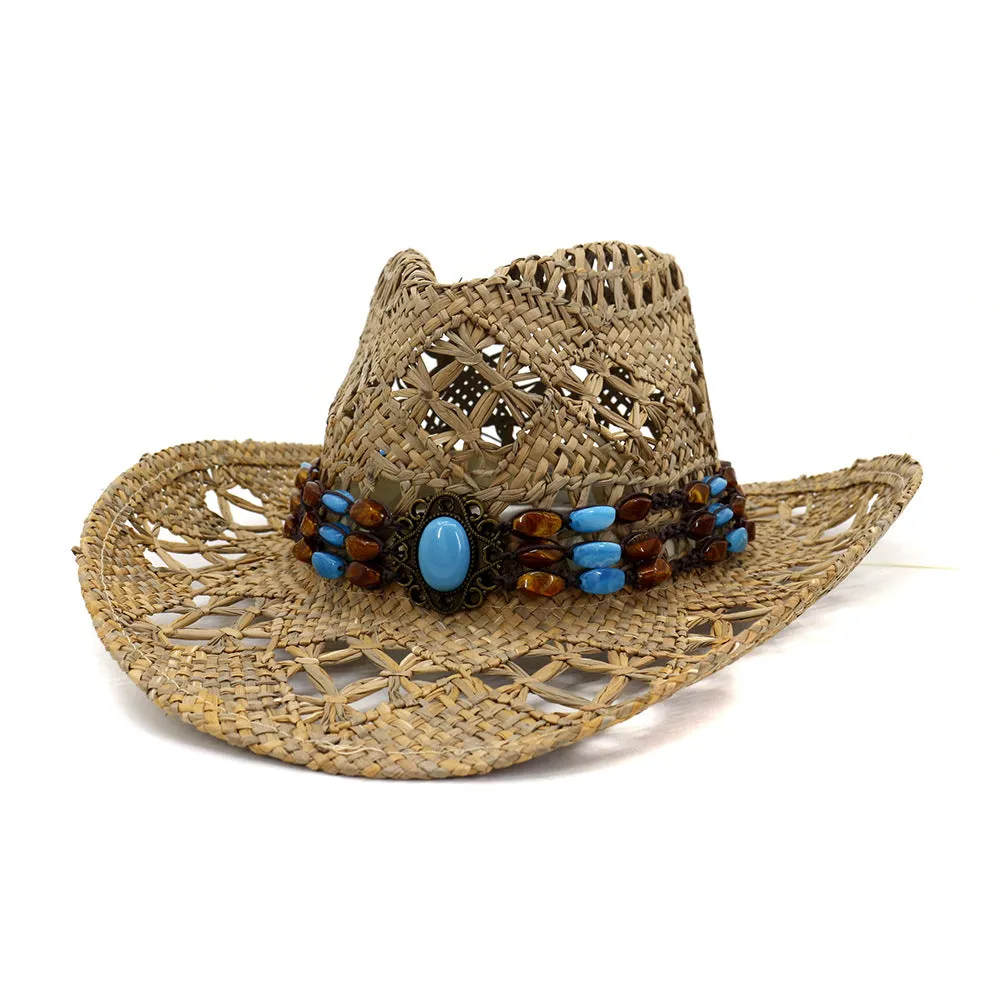 Straw Cowboy Hats Grass Salty Grass Hand-Knitted Western Cowboy Sunshade