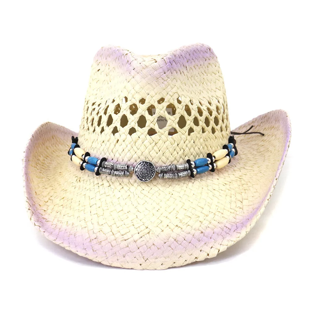 Straw Cowboy Hats Men Women Outdoor Sun-Proof Beach Hat Straw Cowboy Hat