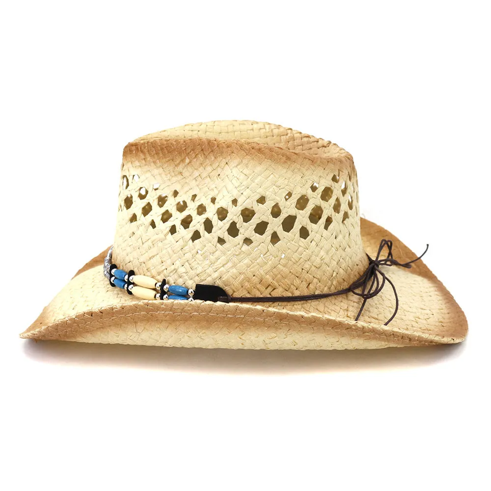 Straw Cowboy Hats Men Women Outdoor Sun-Proof Beach Hat Straw Cowboy Hat