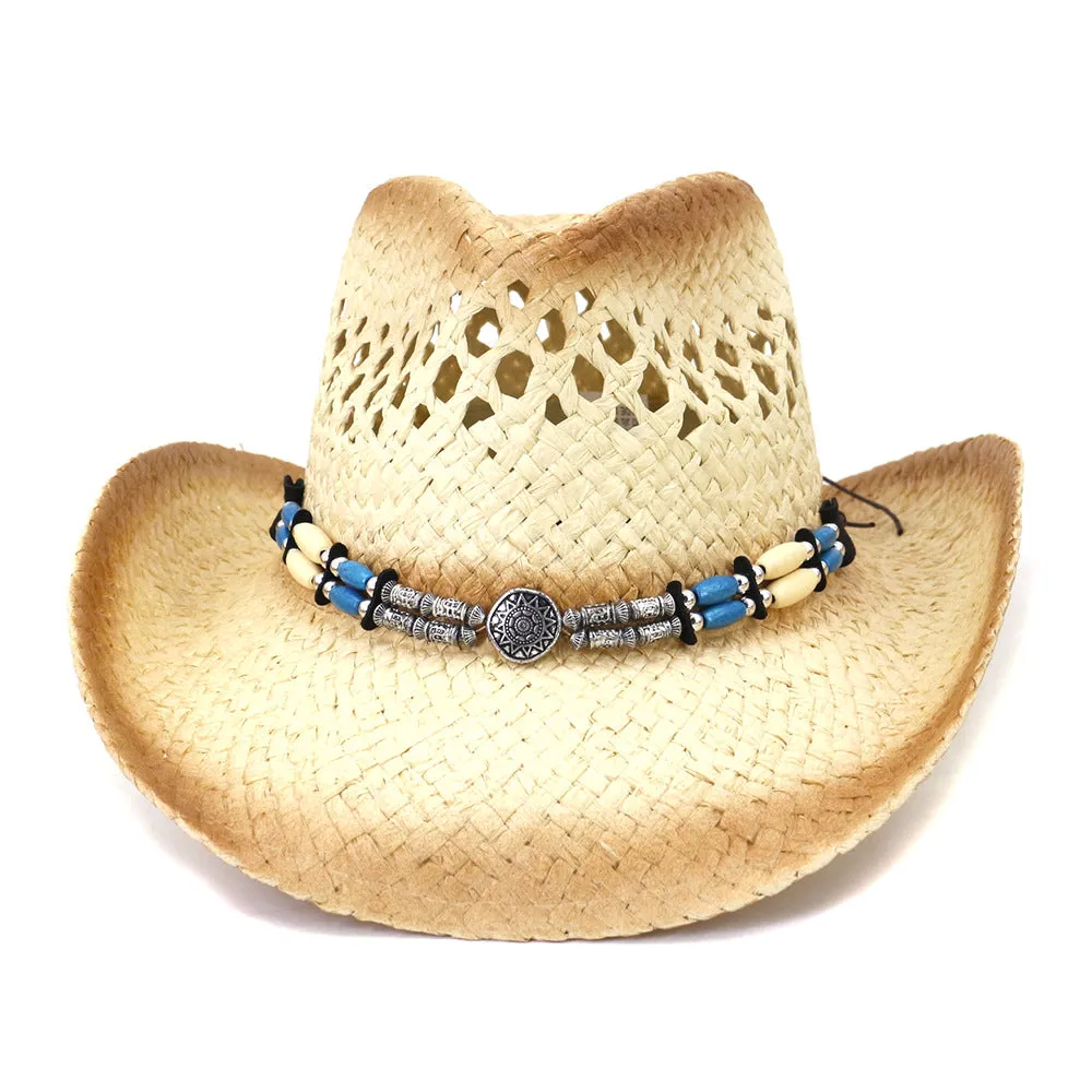 Straw Cowboy Hats Men Women Outdoor Sun-Proof Beach Hat Straw Cowboy Hat