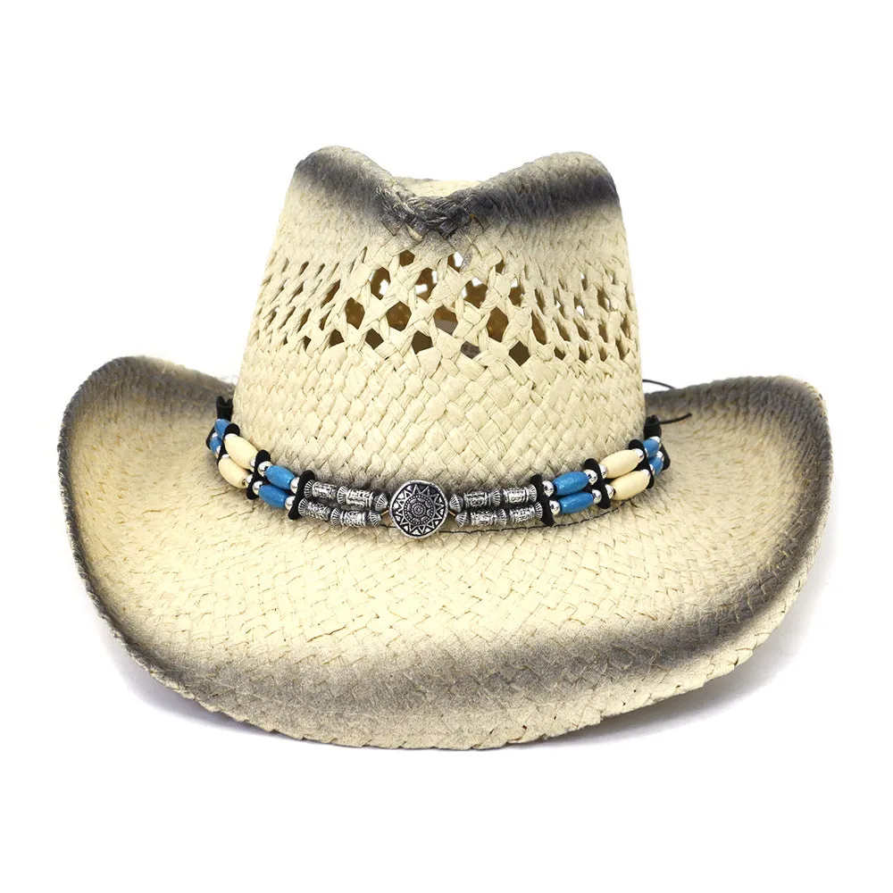 Straw Cowboy Hats Men Women Outdoor Sun-Proof Beach Hat Straw Cowboy Hat