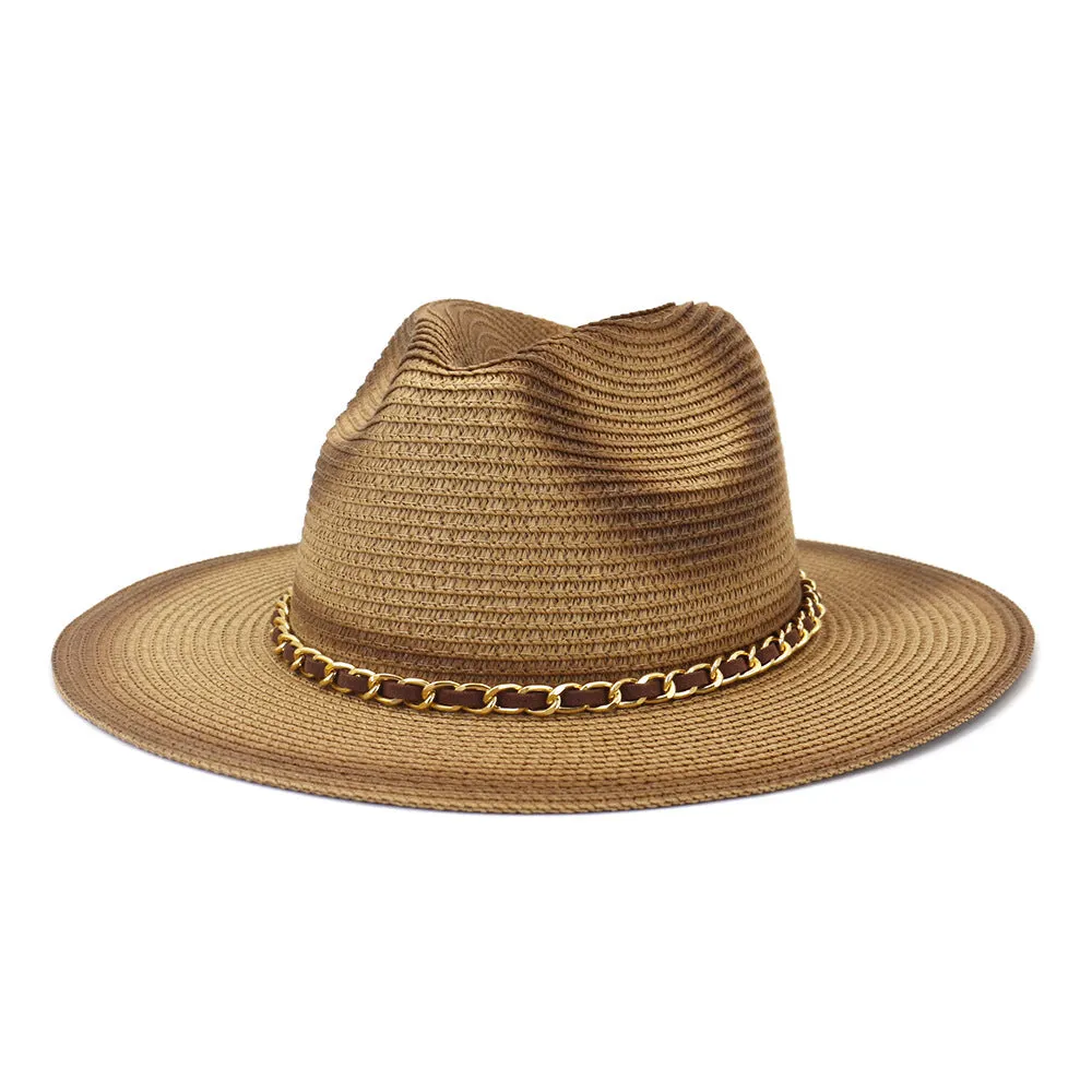 Straw Cowboy Hats Seaside Sunshade Chain Men and Women Beach Hat