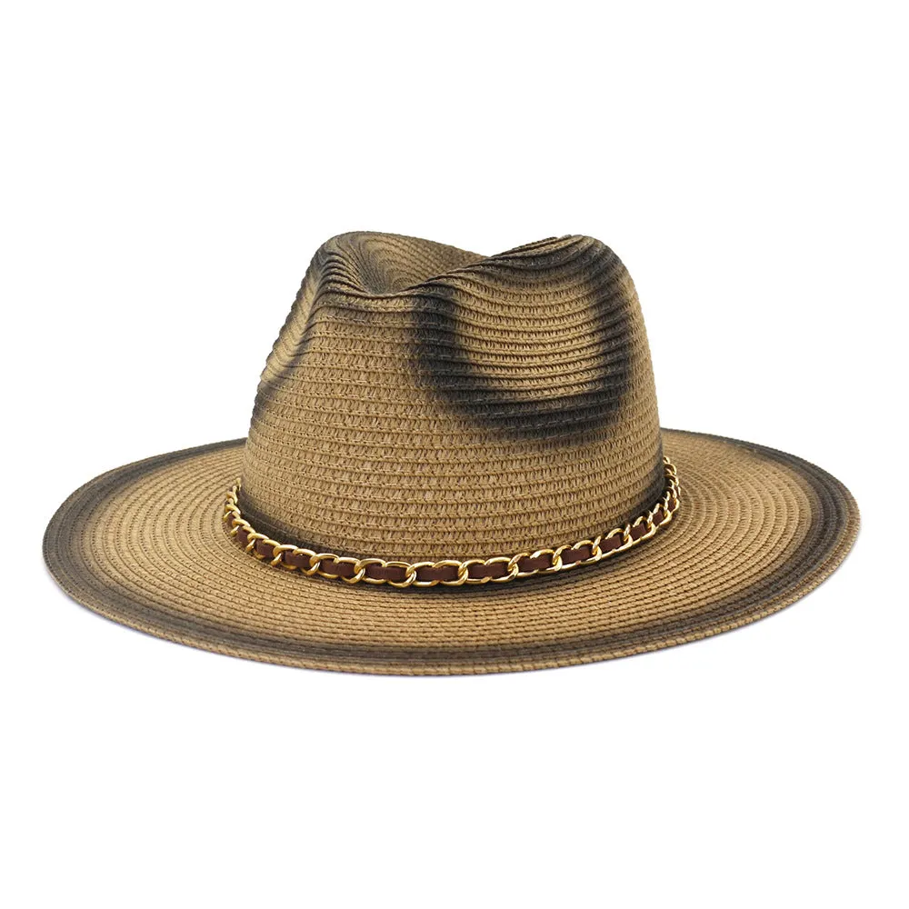 Straw Cowboy Hats Seaside Sunshade Chain Men and Women Beach Hat