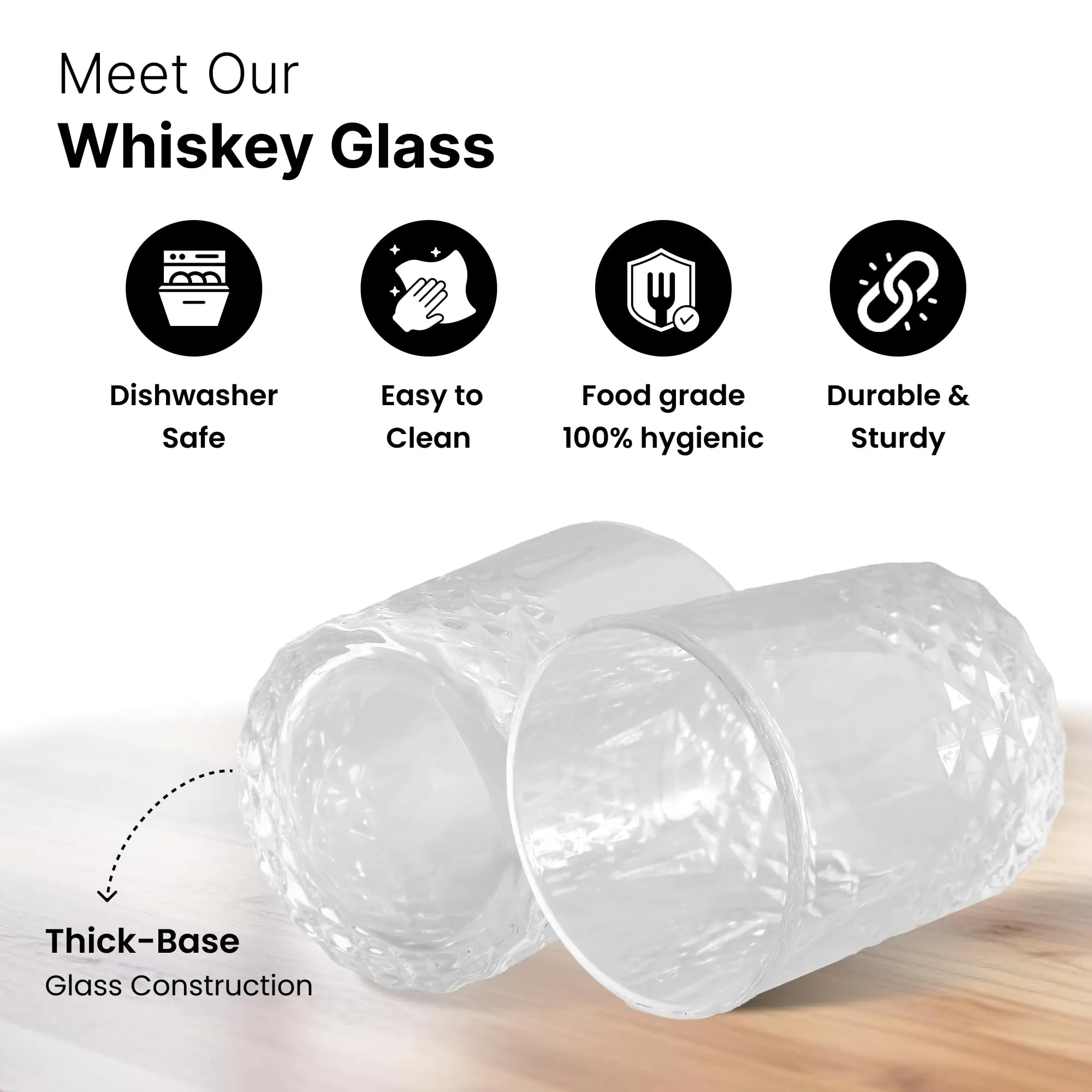 UMAI Whiskey Glasses Set of 4 (300ml Each) | Lead Free Neat Whiskey Glass | Heavy Bottom Drinking Glass | Crystal Glass for Bar Home | Glass for Drinks | Cocktail Glasses | Highball Glass